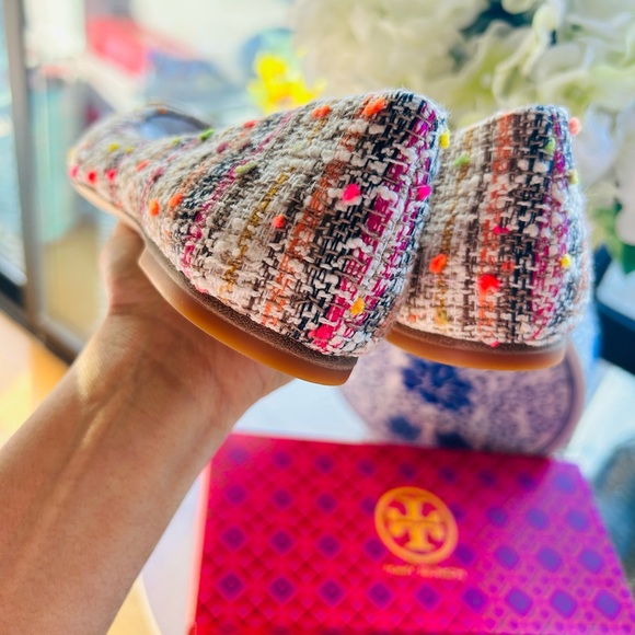 NWT - TORY BURCH GEORGIA BALLET MULTI TWEED FLAT - PINK/ORANGE - SIZE 8.5 - Picture 9 of 9